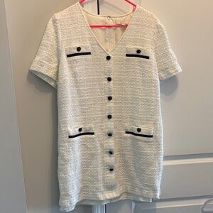 Elegant White and Black Buttoned Dress